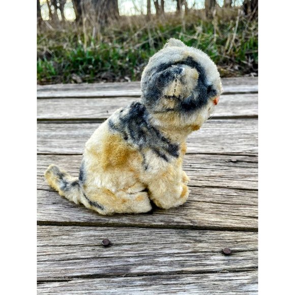 Vintage 1940s Mohair Stuffed Kitten Cat Toy Striped Gray Japan - Picture 3 of 12